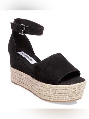 Steve Madden Black Suede Platform Espadrille Sandals with Ankle Strap